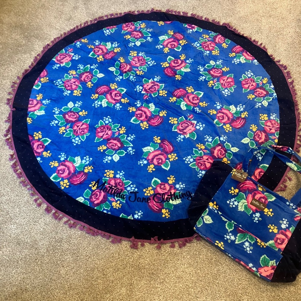 Matilda Jane Sweet Sunshine Rose Round Beach Towel and Matching Tote Bag 60" NW
